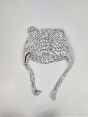 Beba Bean Baby Gray Crochet Knit Bear Hat Bonnet 3-6M 100% Cotton